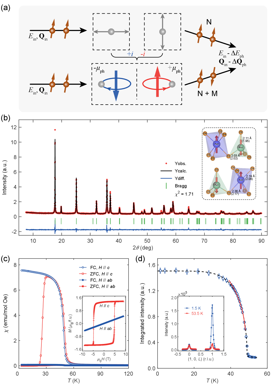 図1: 結晶構造・磁気構造・磁化測定