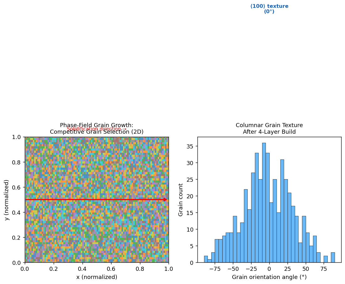 Fig.2 競合粒成長と多層造形後の結晶方位分布