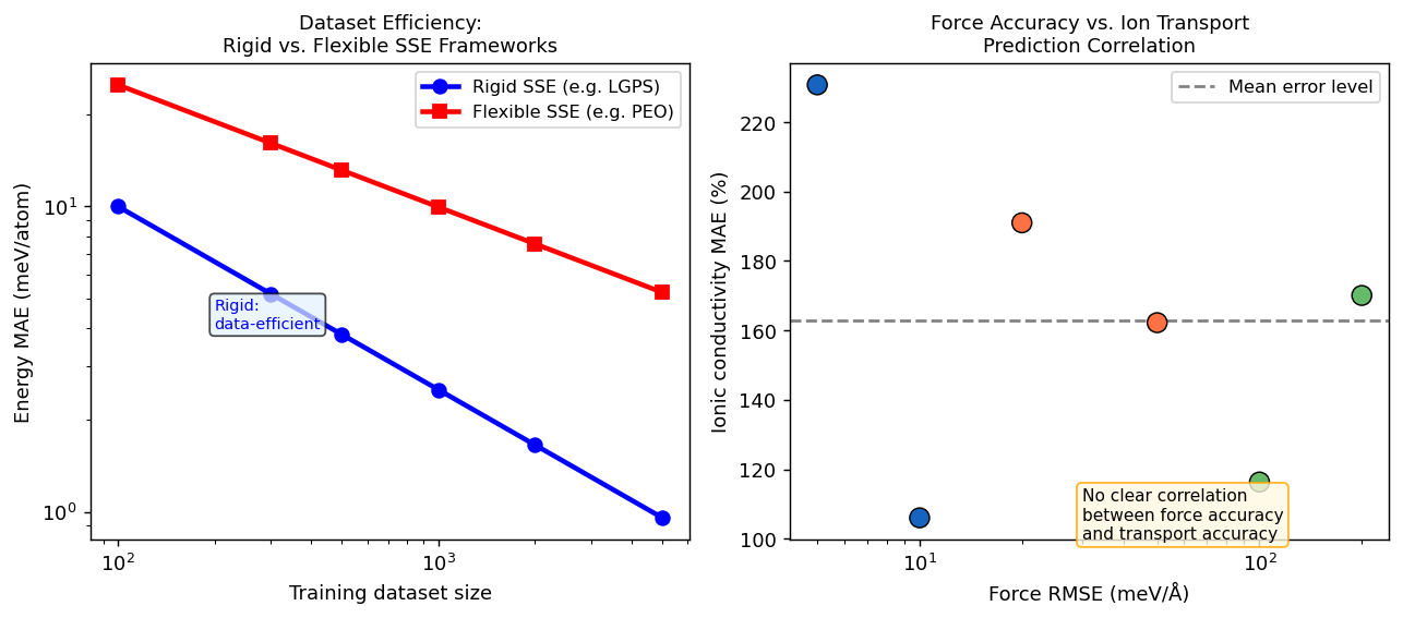 Fig.1 剛直vs柔軟SSEのデータ効率とMLFF訓練の課題