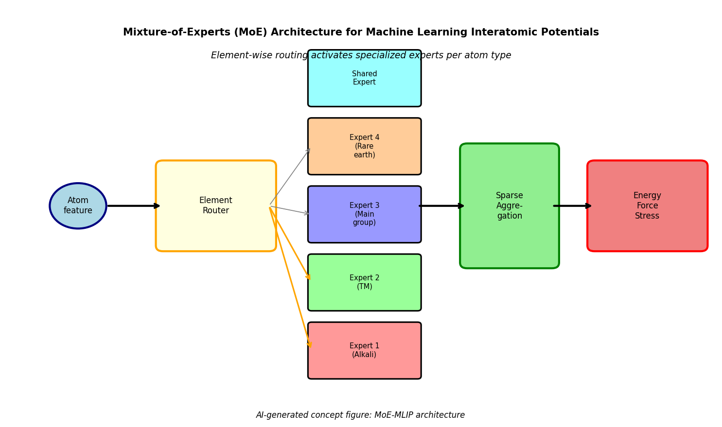 Fig. 1: MoE-MLIPアーキテクチャ模式図
