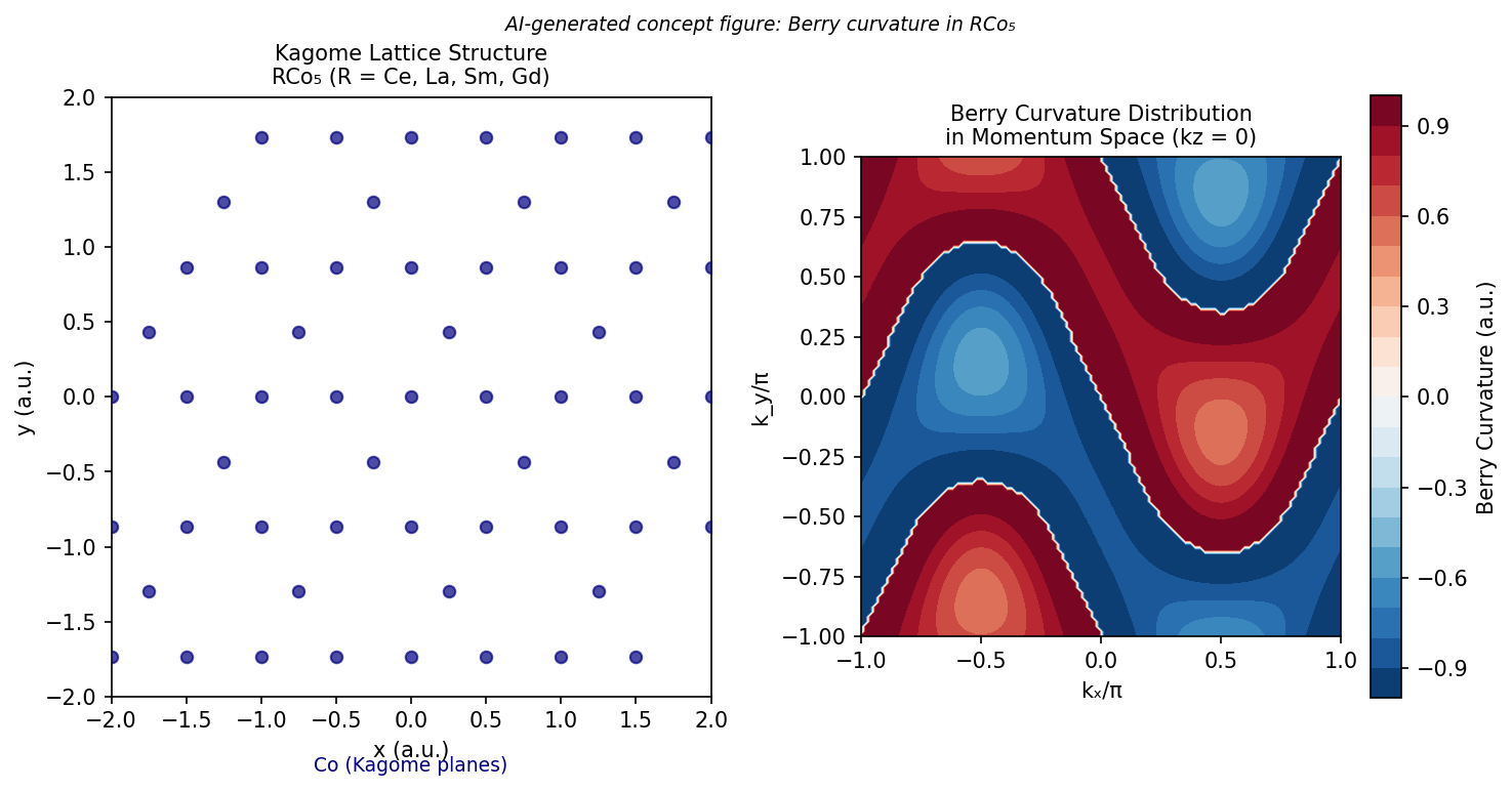 Fig. 1: カゴメ格子とベリー曲率分布の概念図