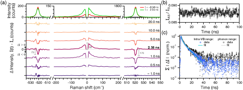 図2：時間分解ラマン応答とキャリアダイナミクス