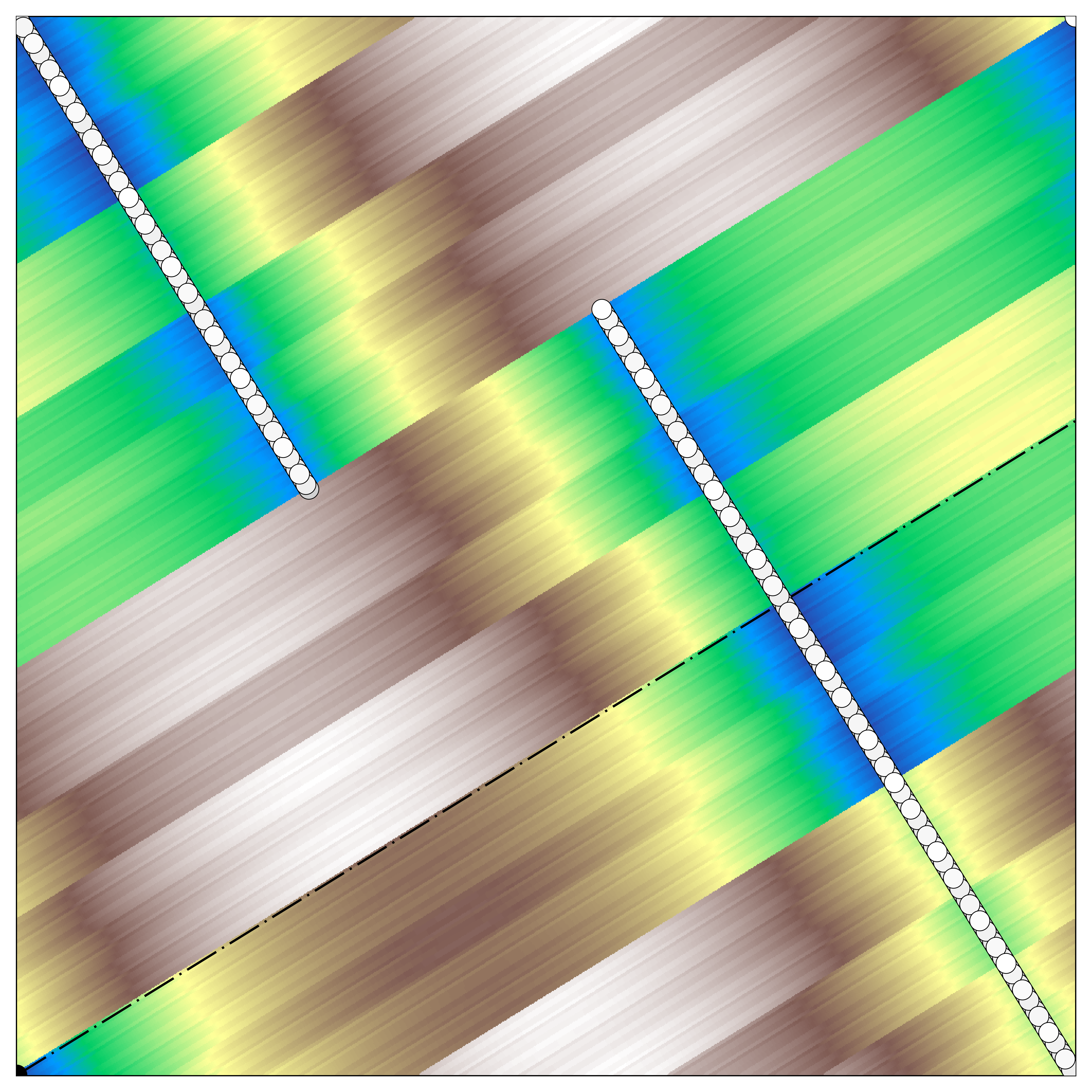 図2a：フィボナッチ準結晶の高次元空間における完全なポテンシャル。切断線に沿った急激な変化が非周期性を反映している。© Nop et al. (arXiv:2603.14590), CC BY 4.0.