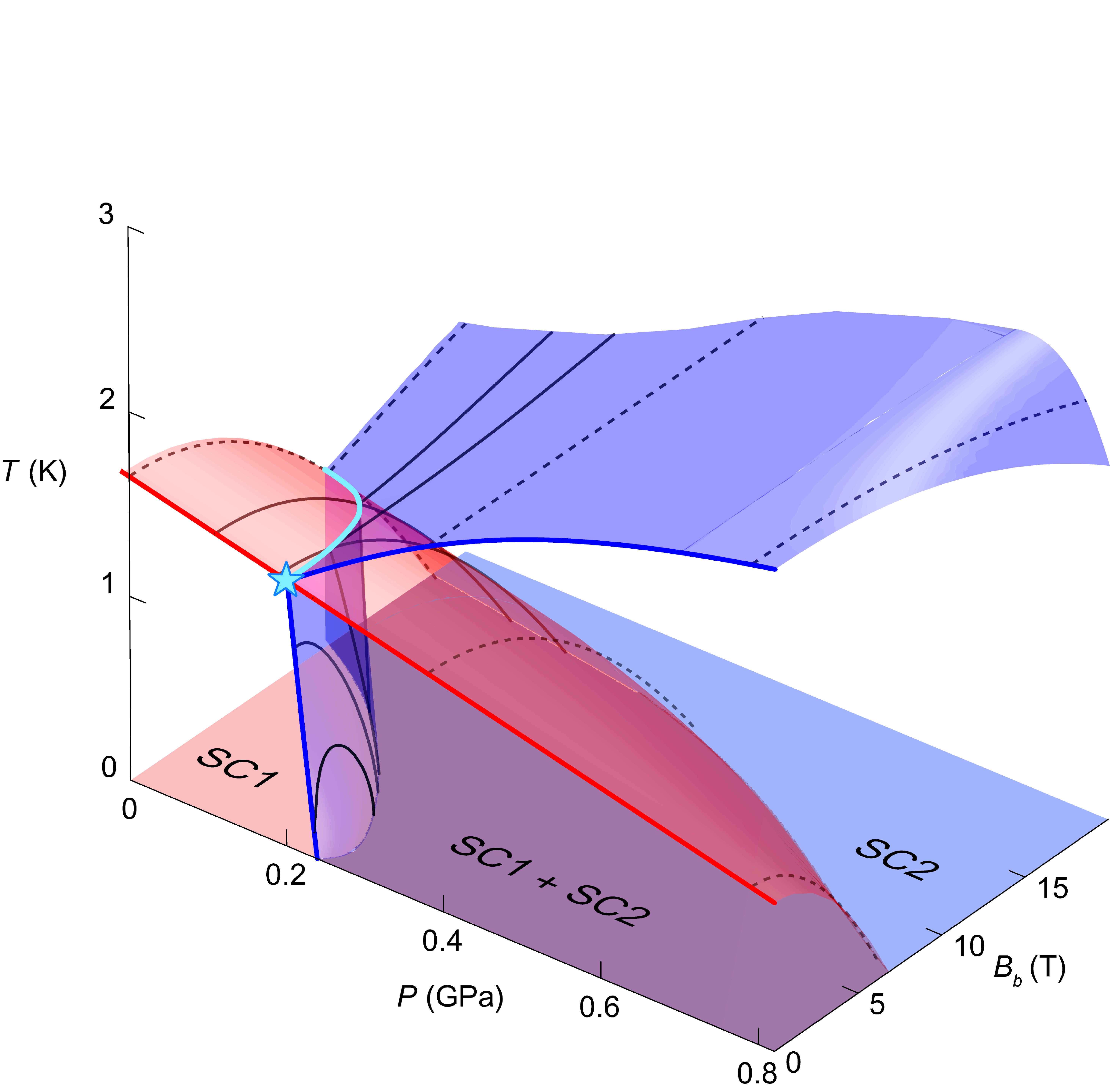 図3：磁場-温度相図（複数圧力）